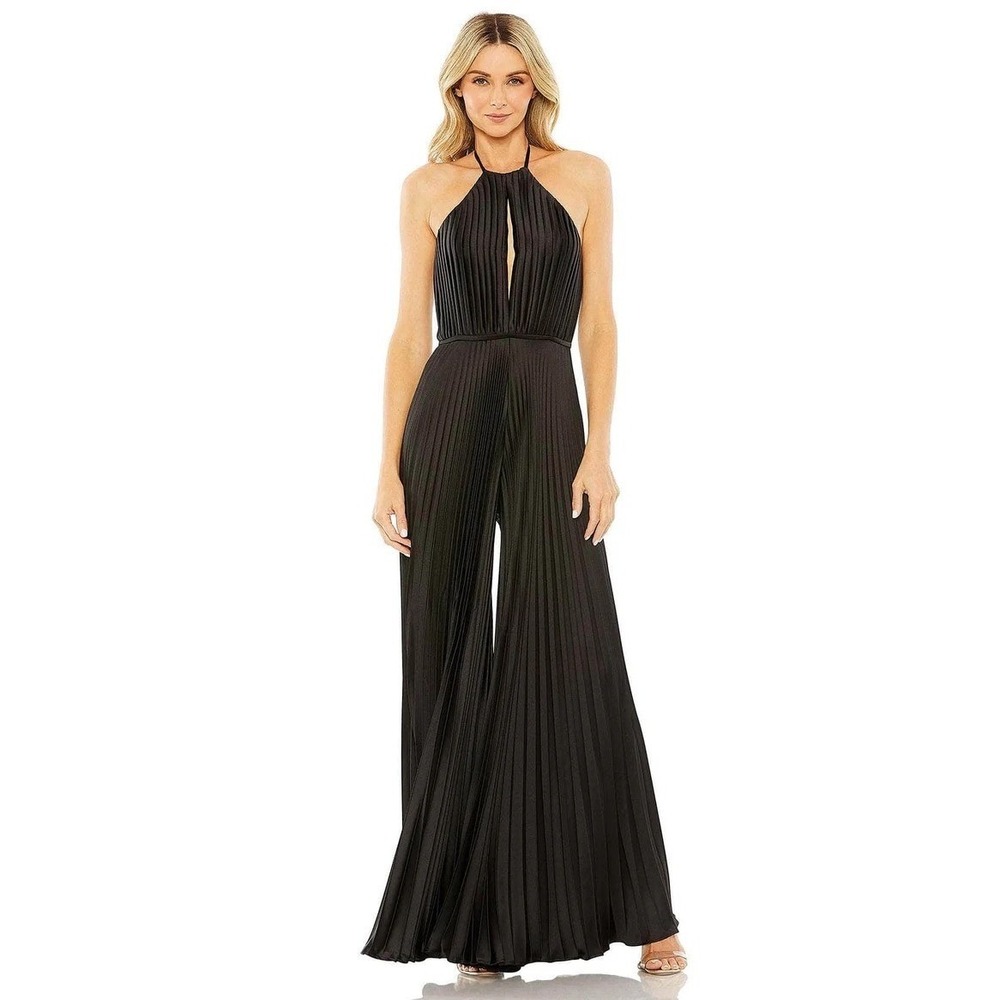 Ieena Mac Duggal 27457 Pleated Backless Jumpsuit in Black Size 2 MSRP $598